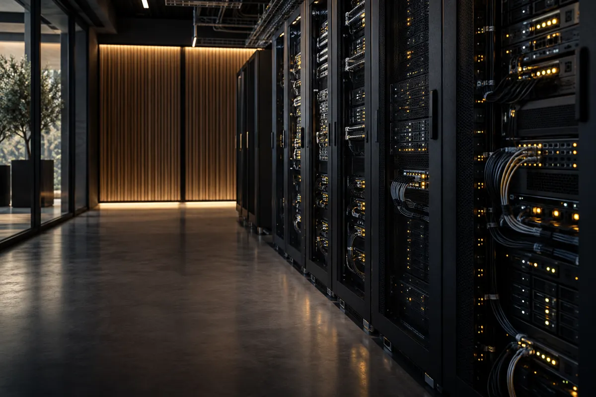 Server racks and network infrastructure.